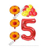 Sarı Kırmızı Futbol Topu Folyo ve Latex Balon Rakam Seti Yaş 5