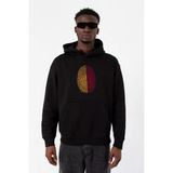 Sarı Kırmızı Parmak İzi Siyah Erkek 3İp Kapşonlu Sweatshirt