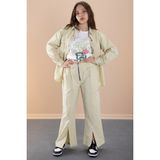 Sarı Kız Çocuk Çiçek Baskılı Gömlekli Jogger Pantolonlu 3lü Takım 20474 - 9 - 10 Yaş