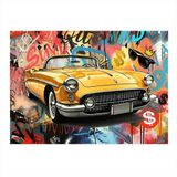 Sarı Klasik Araba Grafiti Art Mdf Poster 35cm X50cm