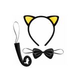 Sarı Kulaklı Kedi Kostüm Seti – Taç Papyon Kuyruk 3 Parça (5440)