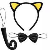 Sarı Kulaklı Kedi Kostüm Seti – Taç Papyon Kuyruk 3 Parça P85601s4412