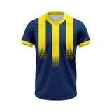 Sarı Lacivert V Yaka Kesik Çubuklu Taraftar Forması