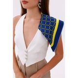 Sarı Lacivert Zincir Desenli - Efes Model Fular Estascarf - Sarı - Lacivert - 40 x 40 cm