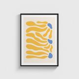 Sarı Mavi Soyut Şekiller Tablo Çerçeveli Poster Duvar Dekorasyonu - 30 x 40 - Siyah Çerçeveli