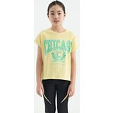 Sarı O Yaka Düşük Omuzlu Rahat Form Kısa Kollu Kız Çocuk T-Shirt - 75128