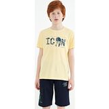 Sarı Ön Yazı Nakışlı O Yaka Standart Kalıp Erkek Çocuk T-Shirt - 11118