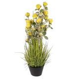 Sarı Ortanca Yapay Çiçek 82cm Siyah Saksılı Ev Dekorasyonu