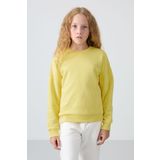 Sarı Pamuklu İçi Tüylü Yumuşak Dokulu Oversize Nakışlı Kız Çocuk Sweatshirt - 75150