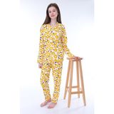 Sarı Papatya Desenli Düğmeli %100 Pamuk Kız Çocuk Pijama Takımı