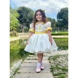 Sarı Papatya Vintage Kız Bebek Elbise,Doğum günü elbise,fotoğraf çekim elbise,0-12 Yaş Uygun - 4 Yaş - Krem
