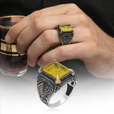 Sarı Paraiba Has Taşlı 925 Gümüş Erkek Yüzük