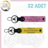 Sarı-Pembe, Motosiklet Severlere, İsim Plaka ve 0 Rh (+) Kan Grubu Yazılı Acil Durum 2'li Anahtarlık