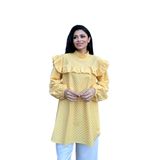 Sarı Puantiyeli Omuzdan Fırfırlı Poplin Tunik