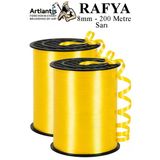 Sarı Rafya Şerit Kurdela 2 Adet 8Mm 200 Metre Rabant Rafya Renkli Hediye Paketleme İpi Kurdela Balon Bağlama Ponpon
