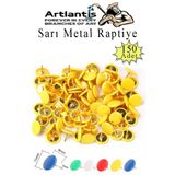 Sarı Raptiye 150 Adet 1 Paket Renkli Pvc Kaplı Başlıklı Raptiye Plastik Yuvarlak Düğmeli Raptiye Pano Okul Ofis Büro Ev