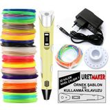 Sarı Renk 3D Pen Kalem Yazıcı ve 25 Metre Pla Filament (25 Renk x 1 Metre)