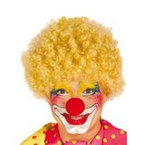 Sarı Renk Kıvırcık Afro Bonus Peruk Takma Saç ve Kırmızı Burun Seti (5264)