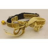 SARI SİMLİ ŞERİTLİ SARKIK FİYONKLU 1 CM KİLİT TOKALI KEDİ TASMASI