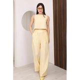 Sarı Sırtı Çapraz Bağcıklı Crop Bluz & Yüksek Bel Palazzo Pantolon Alt Üst Takım
