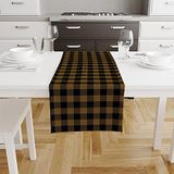 Sarı-Siyah Kare Runner Örtüsü-TR114, 140x45cm (İnce Keten, Uluslararası Yıkama Ve Solmama Sertifikası)