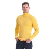 Sarı Slim Fit Fitilli Balıkçı Yaka Yünlü Triko Kazak | XL