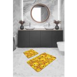 Sarı Smiley Banyo Halısı Klozet Takımı Paspas Seti BS296