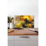 Sarı Soyut Kozmik Cam Kesme Tahtası, Silikon Ayaklı, Isıya Kırılmaya Dayanıklı Sunum Kesim Tablası - 30 x 45 cm