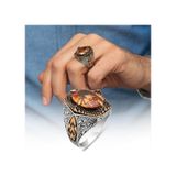 Sarı Taşlı Oval 925 Gümüş Erkek Yüzük