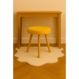 Sarı Teddy Yuvarlak Puf Bench Ahşap Modern Ayak Dekoratif Peluş Tabure