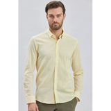 Sarı Uzun Kollu Biritli Yaka Biyeli Pamuklu Likralı Casual Slim Fit Gömlek 1004240232