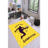 Sarı Ve Lacivert Kaymaz Taban Yıkanabilir Taraftar Halısı Kd103