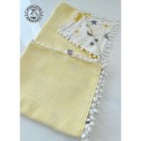 Sarı Waffle Pike 100X100 cm Ay Müslin Ponponlu Çok Amaçlı Battaniye - Renkli