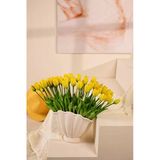 Sarı Yapay Tulipa Lale Çiçeği Buketi 5 Dallı Premium Canlı Islak Dokulu 43 Cm