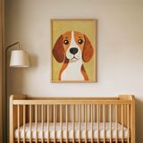 Sarı Zeminli Köpek Çocuk Odası Duvar Posteri Çerçeveli Tablo Duvar Dekorasyonu - 21 x 30 - Ahşap Çerçeveli