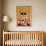 Sarı Zeminli Leopar Çocuk Odası Duvar Posteri Çerçeveli Tablo Duvar Dekorasyonu - 30 x 40 - Ahşap Çerçeveli