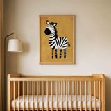 Sarı Zeminli Zebra Çocuk Odası Duvar Posteri Çerçeveli Tablo Duvar Dekorasyonu - 21 x 30 - Ahşap Çerçeveli