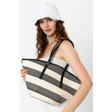 Saria Moda Kadın Renkli Biyeli Tote Omuz Çantası - 46x2 - Siyah