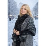 Saria Moda Kürk Detaylı Desenli Kadın Şal