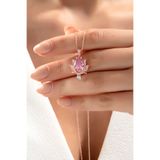 SARIASLAN Yeni Pembe Lotus Çiçeği Gümüş Kolye Zirkon Taşlı Kırmızı Altın Rengi