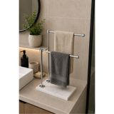 Sarıkaya Granit Doğal Beyaz Mermer Tabanlı Çift Kollu Krom Metal Havluluk | Tezgah Üstü Banyo Havlu Standı | 25x15 cm