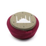 Sarıkhane Cami Sarığı – Bordo Kumaş – Yeşil Takke – Düz Sarım – Cami Nakışlı – 5 Metre (60 Cm)