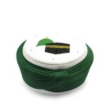 Sarıkhane Hac Umre Sarığı - Yeşil Kumaş - Beyaz Takke - Düz Sarım Mekke-Medine Nakış - 5Metre (59 Cm)
