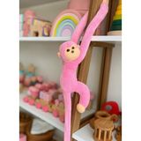 Sarılan Peluş Maymun – Elleri Cırt Cırtlı Uyku ve Oyun Arkadaşı – Sevimli Peluş Maymun Oyuncak - Pembe