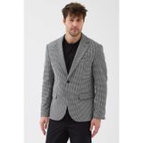 Sarino Erkek Siyah-Gri Pamuk Karışımlı Esnek Kazayağı Desenli Slim Fit Spor Blazer Ceket