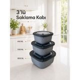 Sariva Home 3'lü Mikrodalga Uyumlu Gıda Saklama Kabı Seti 600 ml 1100 ml 1800 ml Kapaklı Çok Amaçlı Yemek Saklama Kabı - 3LÜ