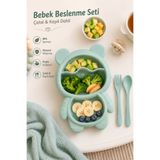 Sariva Home Bebek Mama Tabağı Bölmeli Beslenme Seti Çatal Kaşık Dahil Kaymaz BPA İçermez BLW Ek Gıda