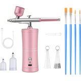 Şarj Edilebilir Airbrush Kompresör Seti Tırnak Sanatı Kozmetik Pasta Süsleme Nemlendirici Sprey - Pembe