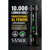 Şarjlı 10.000 Lümen Profesyonel El Feneri | Bekçi, Avcı, Kampçı, El Feneri - Siyah - 50 W
