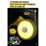 Şarjlı 10 Metre Ledli Göstergeli 8 Işık Modlu Hareketli Flaşör Modlu Kamp Lambası Led Işık